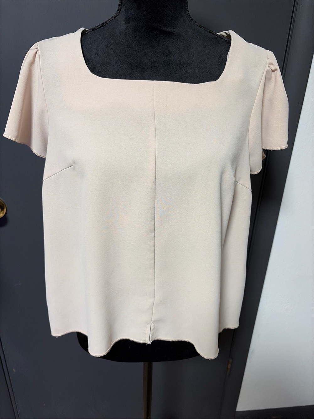 Square Neck Short Flutter Sleeve Blouse in Soft Pink